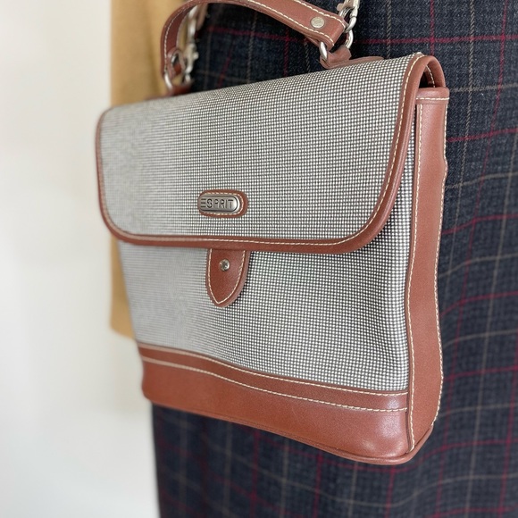 Vintage Esprit Crossbody Handle Bag Purse | Brown Check Pattern - Picture 5 of 10